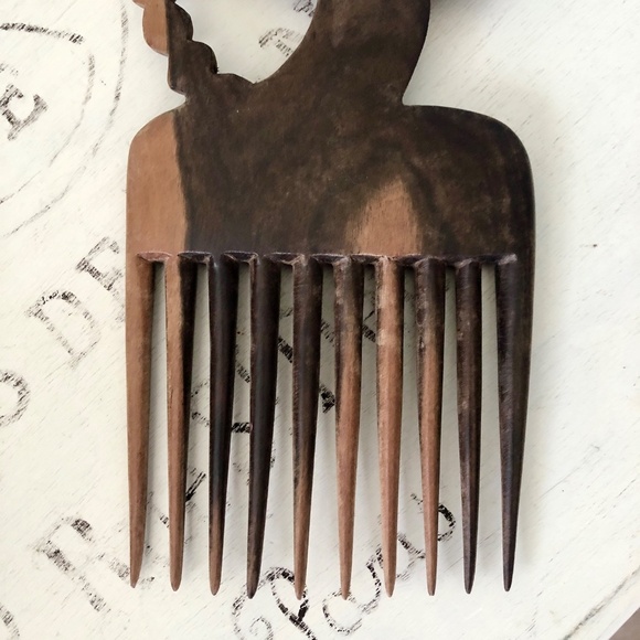 Afro Hair Comb, Hand Carved Ebony Wood, 10in x 4.25in, Wide Tooth - Picture 4 of 14